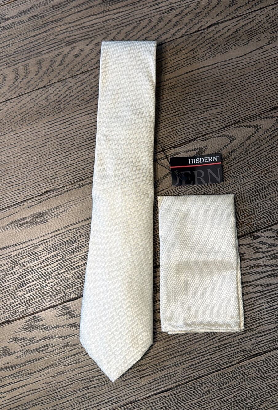 Hisdern Handmade Neck Tie, In Champagne with Handkerchief New With Tags
